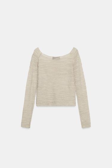 OFF-SHOULDER KNIT TOP - Sand / Marl by Zara - Image 8