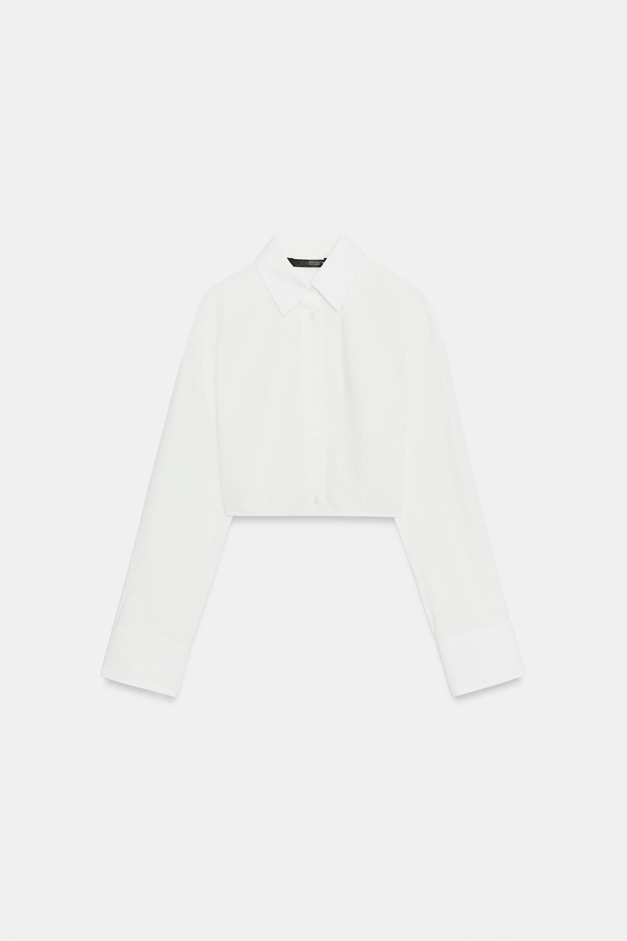 STRIPED POPLIN CROPPED SHIRT — White