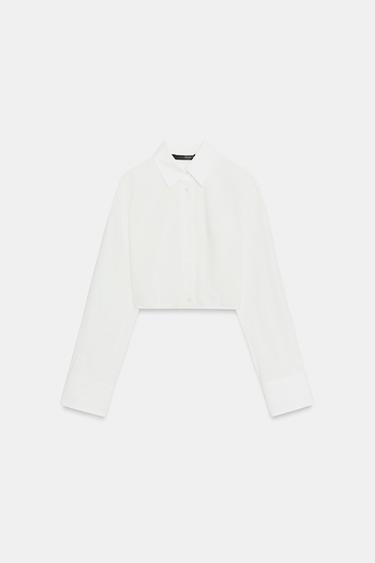 Zara CROPPED POPLIN SHIRT - White