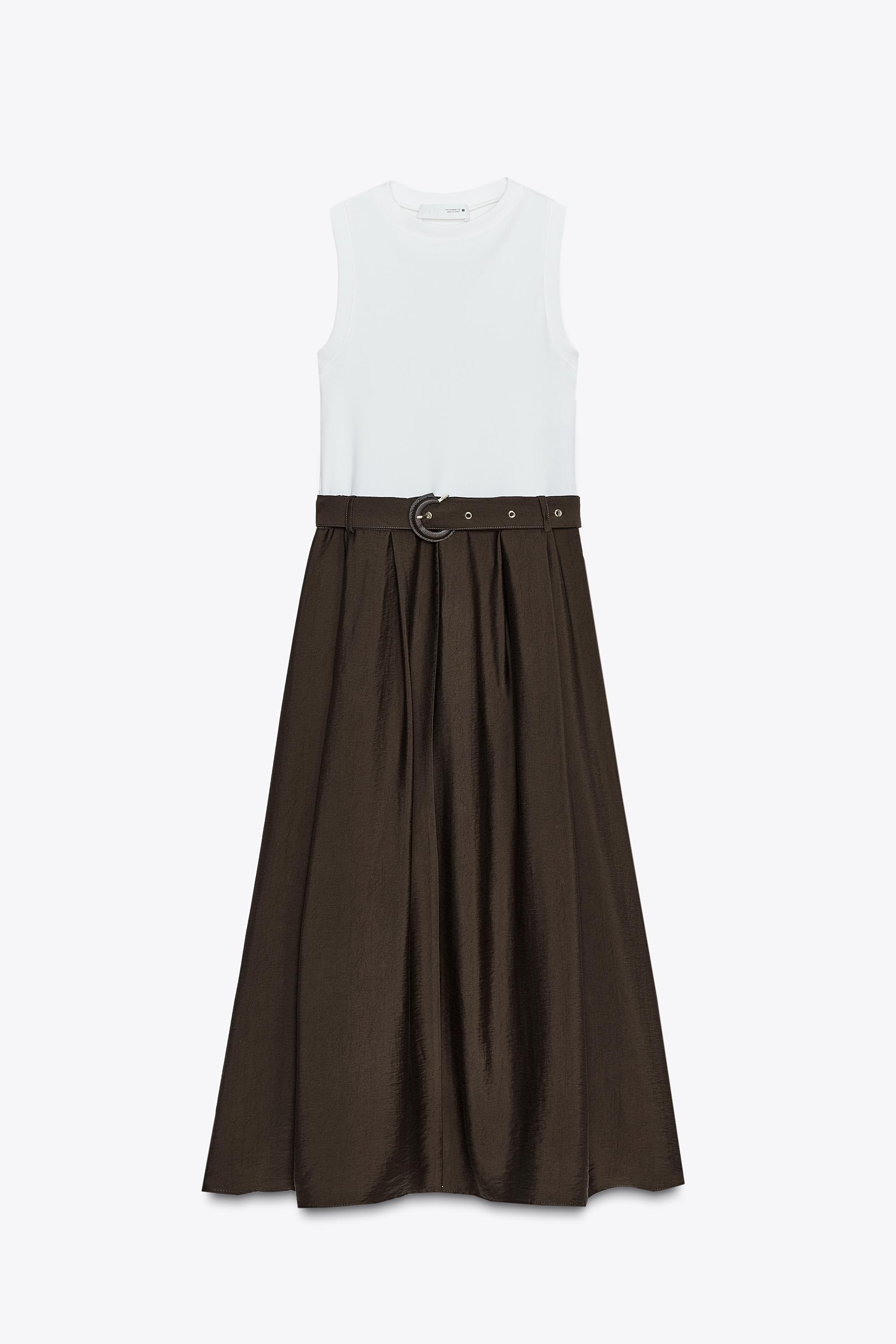 BELTED COMBINATION MIDI DRESS - Brown / White | ZARA Canada