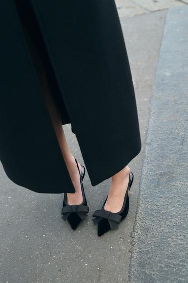 VELVET EFFECT SLINGBACKS WITH BOW DETAIL - Black by Zara - Image 0
