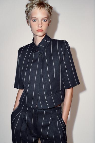 CHAQUETA RAYAS CON LINO ZW COLLECTION - Marino de Zara
