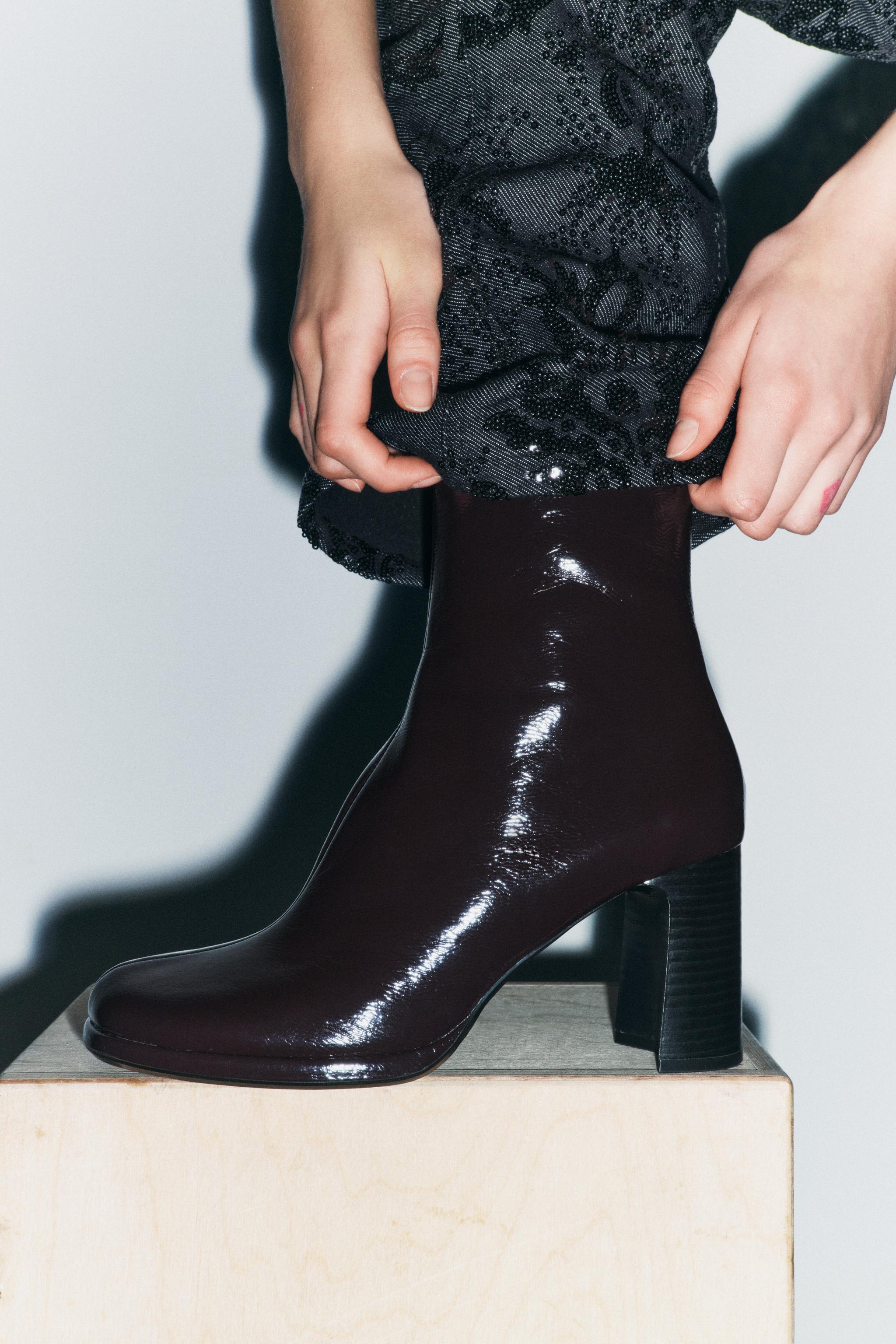 Patent leather block heel boots best sale