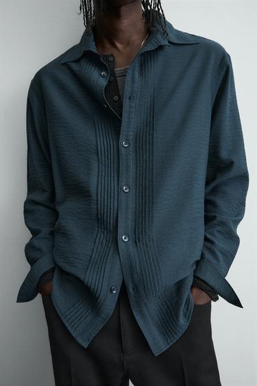 CHEMISE FLUIDE À PLIS NERVURÉS - Bleu de Zara - Image 4