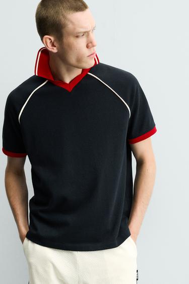 POLO STRUCTURÉ À LISERÉS CONTRASTANTS - Bleu marine de Zara - Image 5