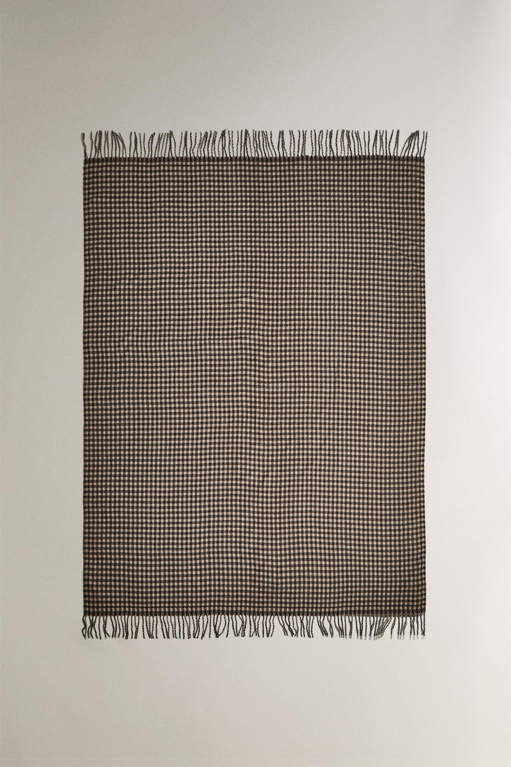 フリンジ チェック柄 ブランケット - ダークグレー | ZARA Japan / 日本