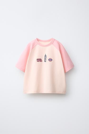 EMBROIDERED RAGLAN SLEEVE T-SHIRT - Pink by Zara