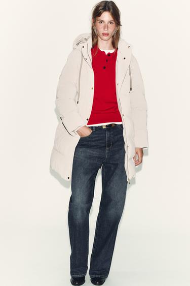 WINDPROOF RUBBERISED FABRIC MID-LENGTH ANORAK - Ecru by Zara
