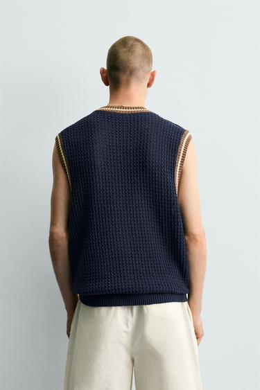 CONTRAST RIB KNIT VEST - Blue by Zara - Image 2