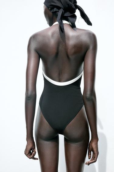 CONTRAST STRETCH BODYSUIT - Black / White by Zara - Image 4