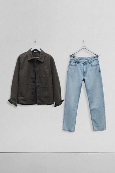 Zara WASHED CANVAS RELAXED FIT OVERSHIRT - Brown / Taupe