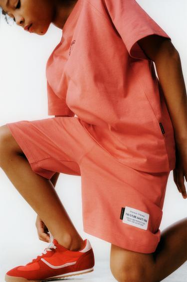 Zara T-SHIRT AND BERMUDA SHORTS SET WITH LABEL - Coral