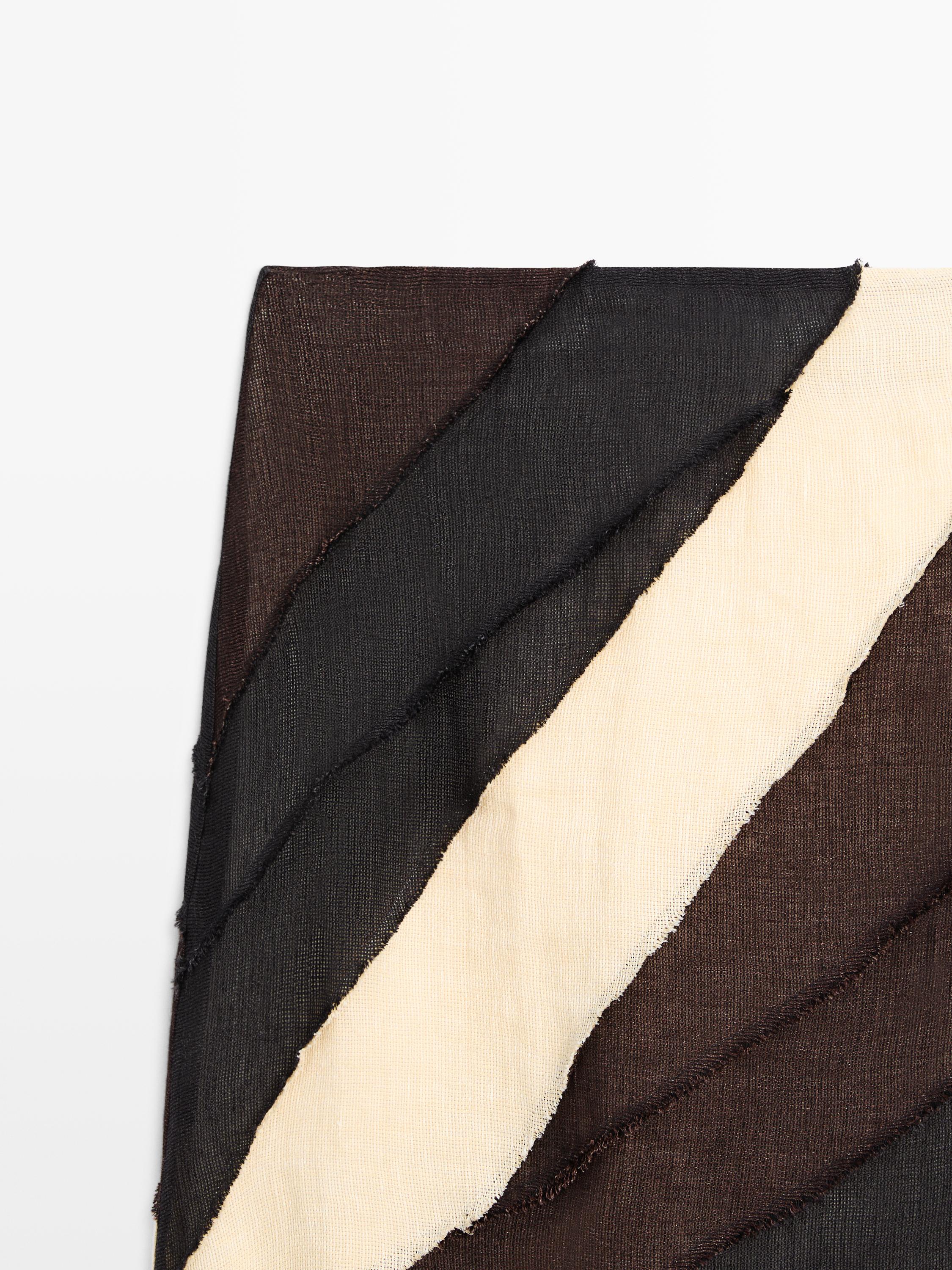 Layered contrast linen midi skirt