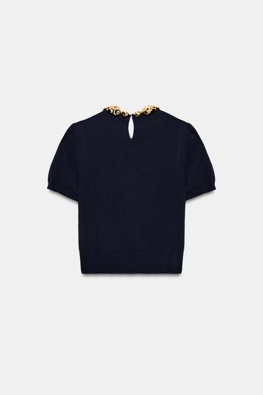 TOP EN MAILLE À BOULES - Bleu de Zara - Image 7