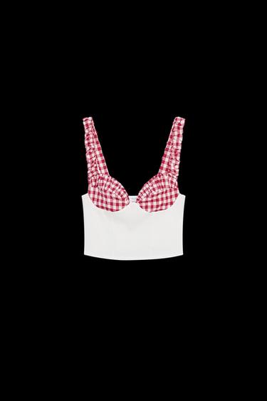 GINGHAM CORSET TOP - Oyster-white by Zara - Image 0