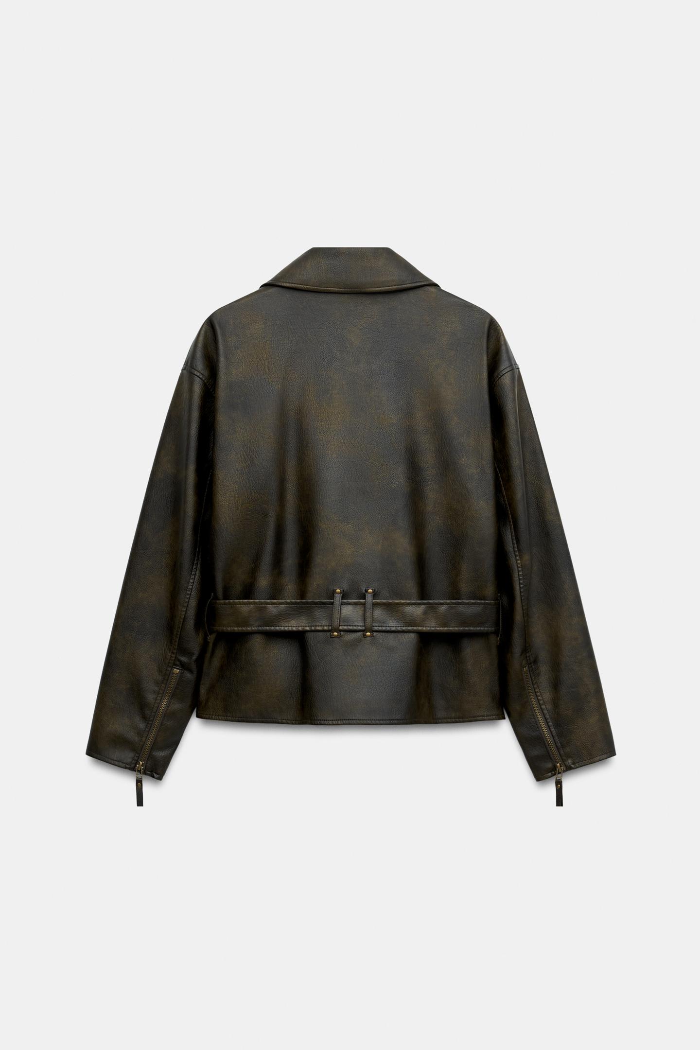 Женская куртка Zara Belted Faux Leather, цвет: Тёмный хаки — фото 8