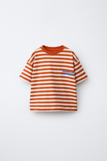 GESTREEPT T-SHIRT MET TEKST - wit-oranje van Zara
