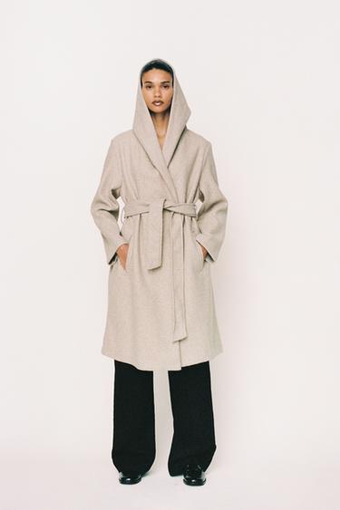 SOFT HOODED BELTED COAT - Beige by Zara