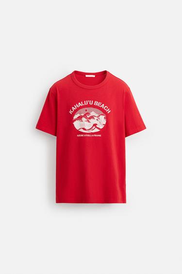 Zara WAVE GRAPHIC T-SHIRT - Red