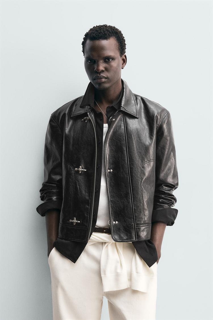 ZARA LEATHER EFFECT JACKET WITH FIREMAN CLASPS