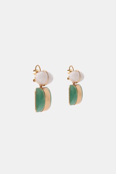 DOUBLE RESIN STONE EARRINGS - Golden by Zara - Image 3