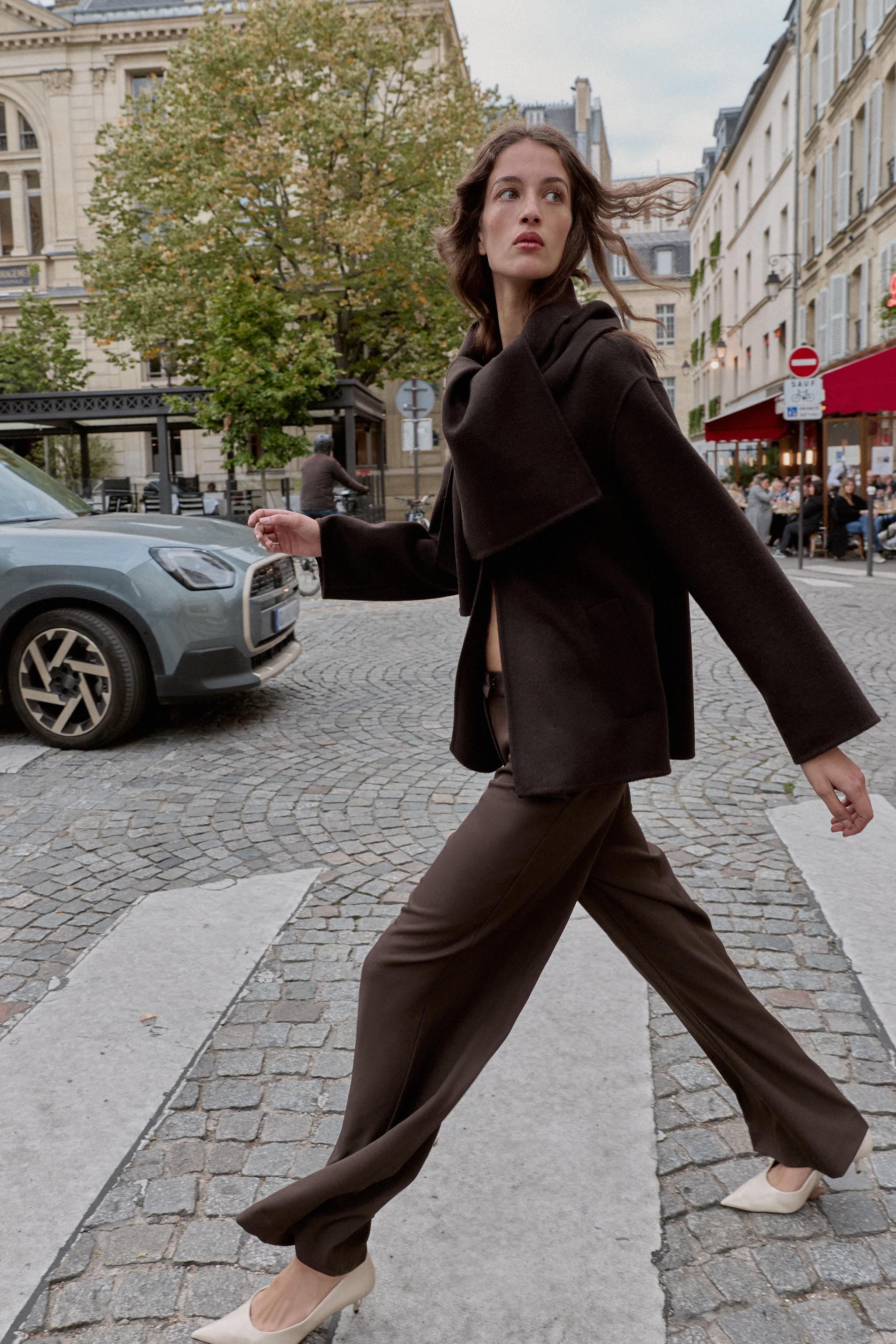 MANTEAU COURT ÉCHARPE AVEC LAINE