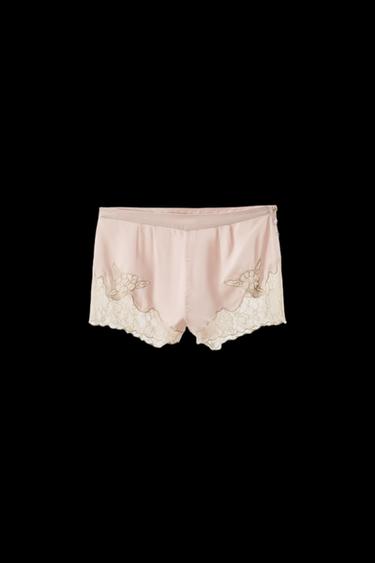 Zara EMBROIDERED LACE SATIN SHORTS - Pastel pink - Image 0