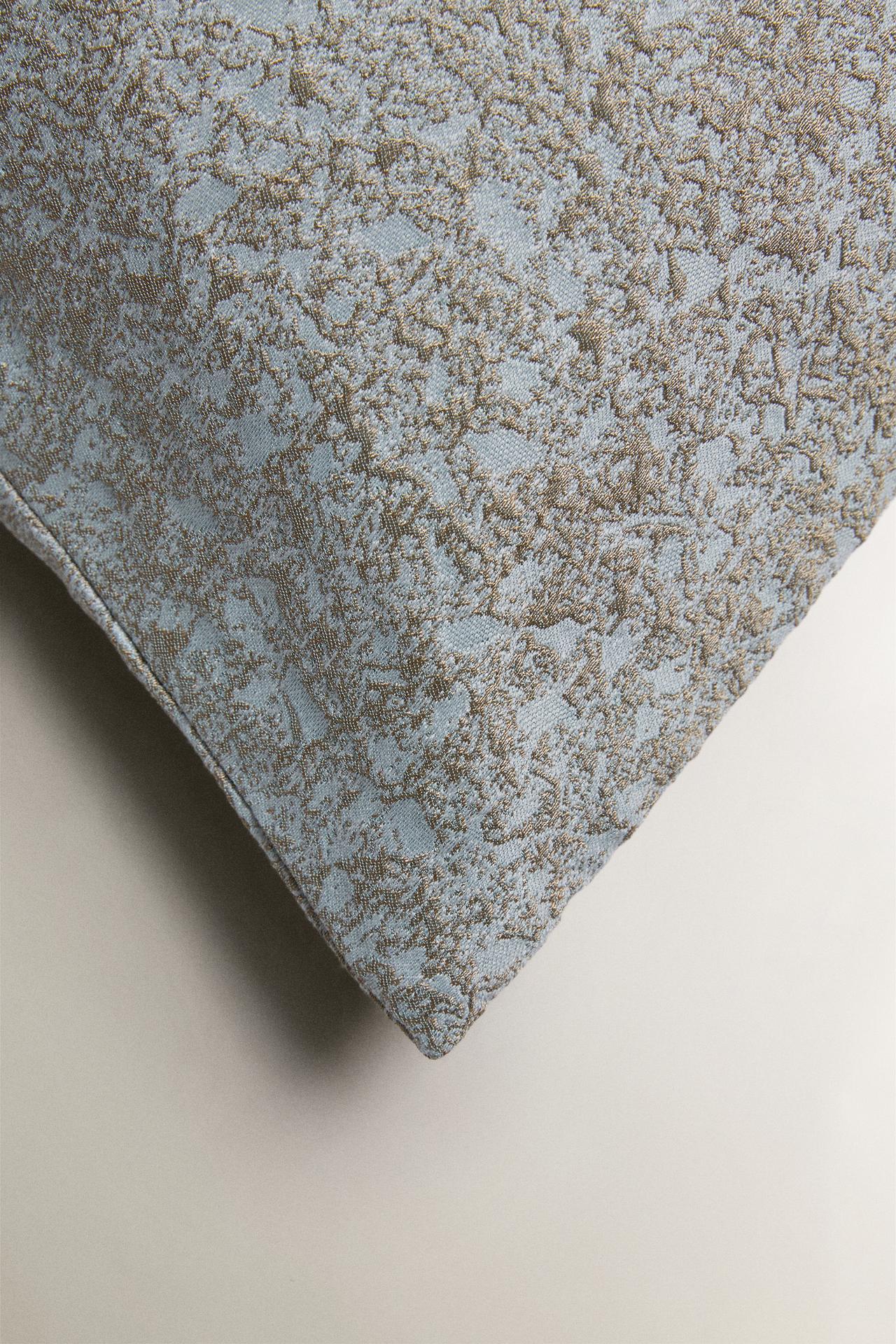 FLORAL JACQUARD CUSHION COVER — Grey / Blue