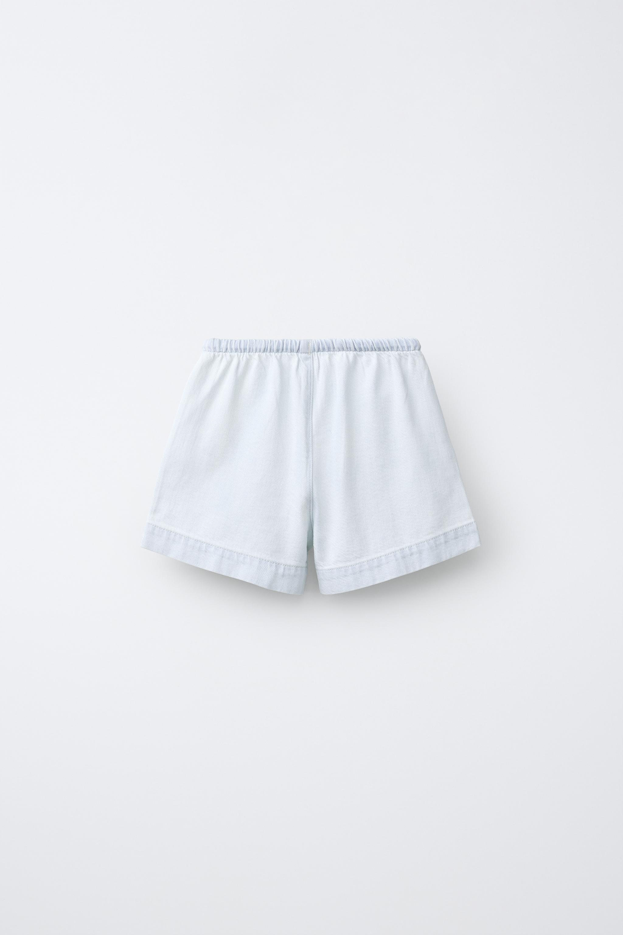 DRAWSTRING DENIM BERMUDA SHORTS — Light blue