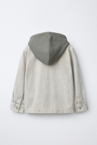 ACID WASH TWILL OVERSHIRT WITH FLEECE HOODIE - Taupe grey by Zara - Image 1