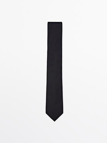 Zara Cotton and silk blend twill tie - Blue - Image 0