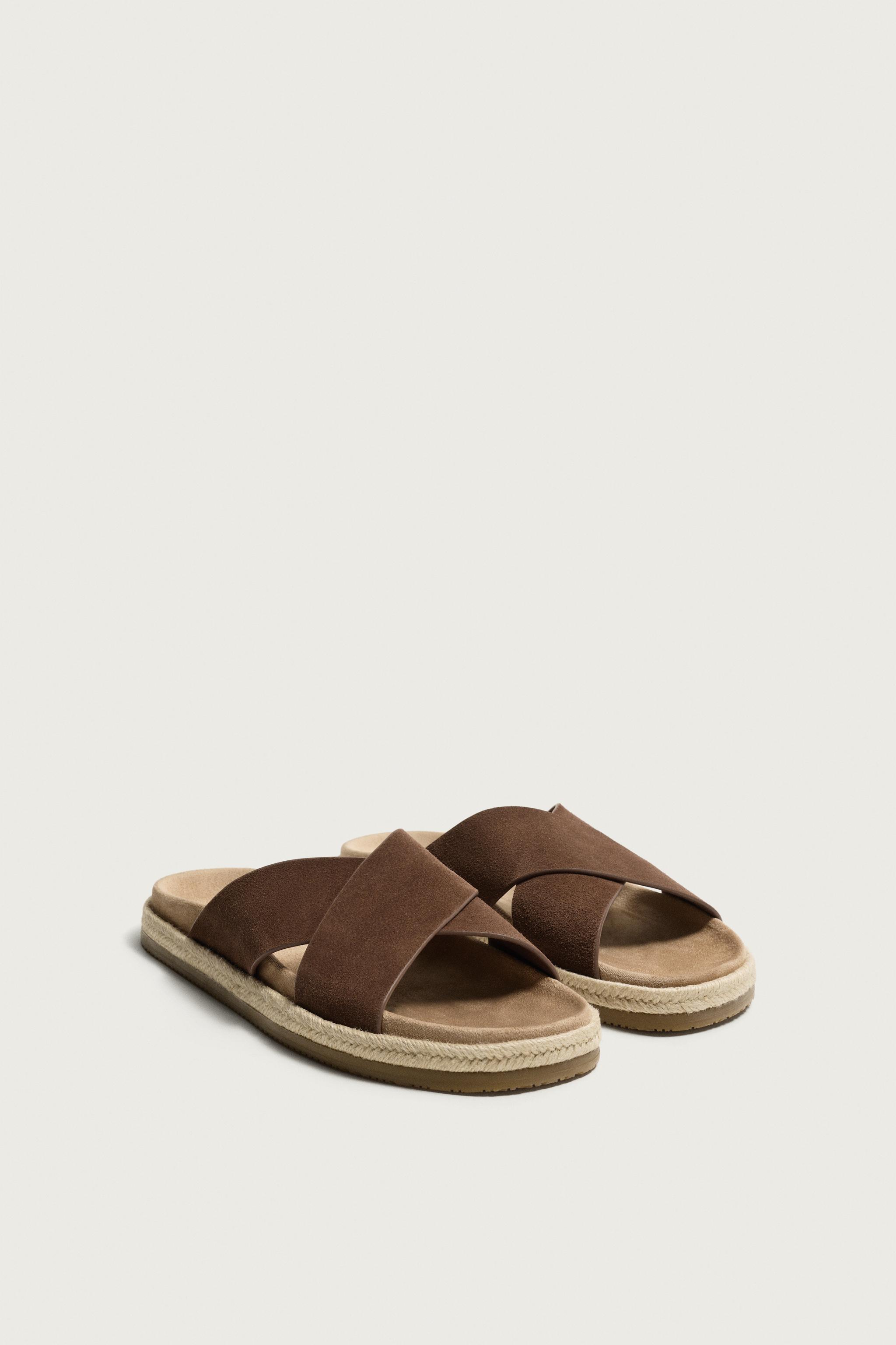LEATHER CROSSOVER SANDALS — Brick