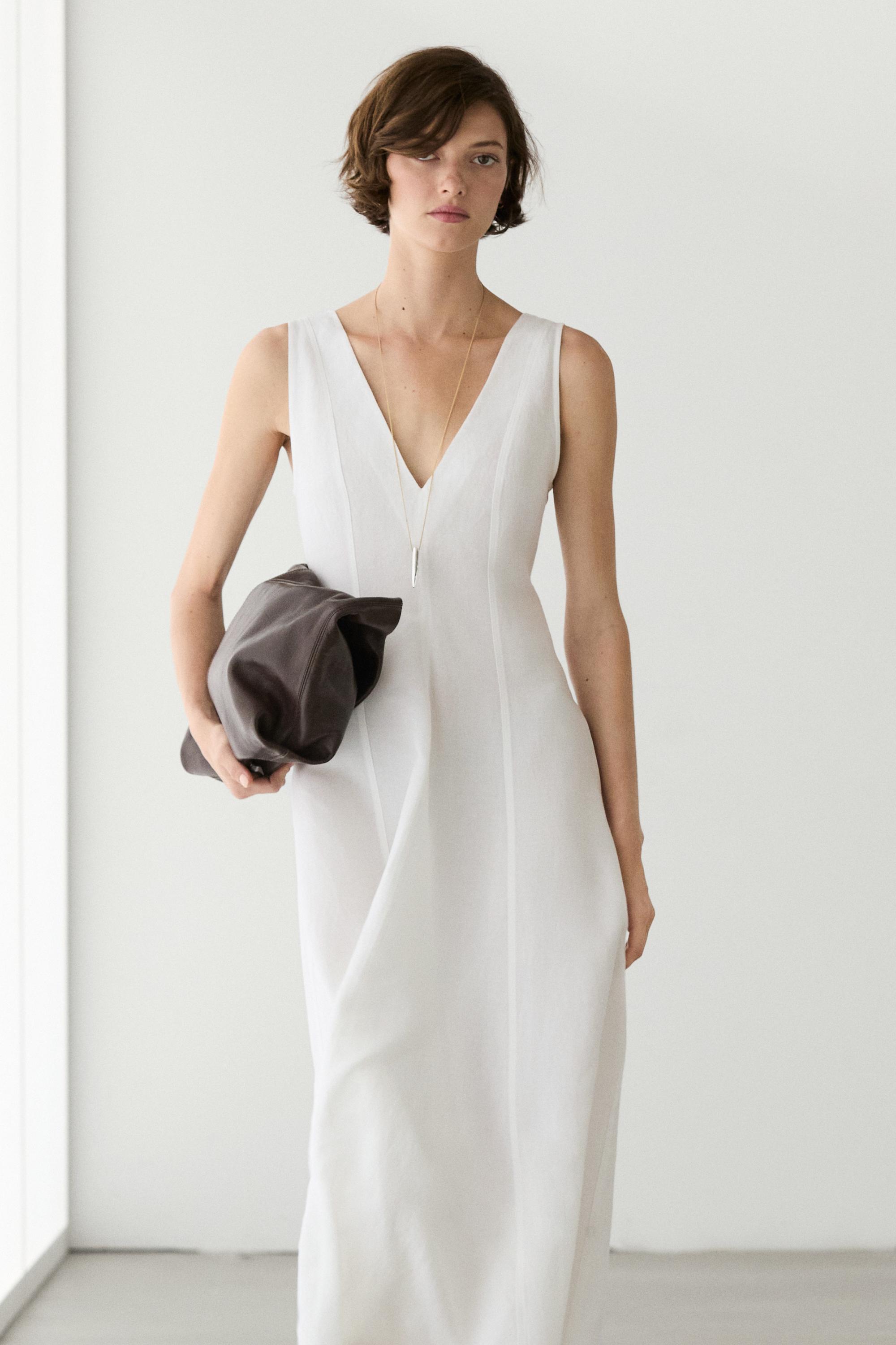 Flowing linen blend midi dress