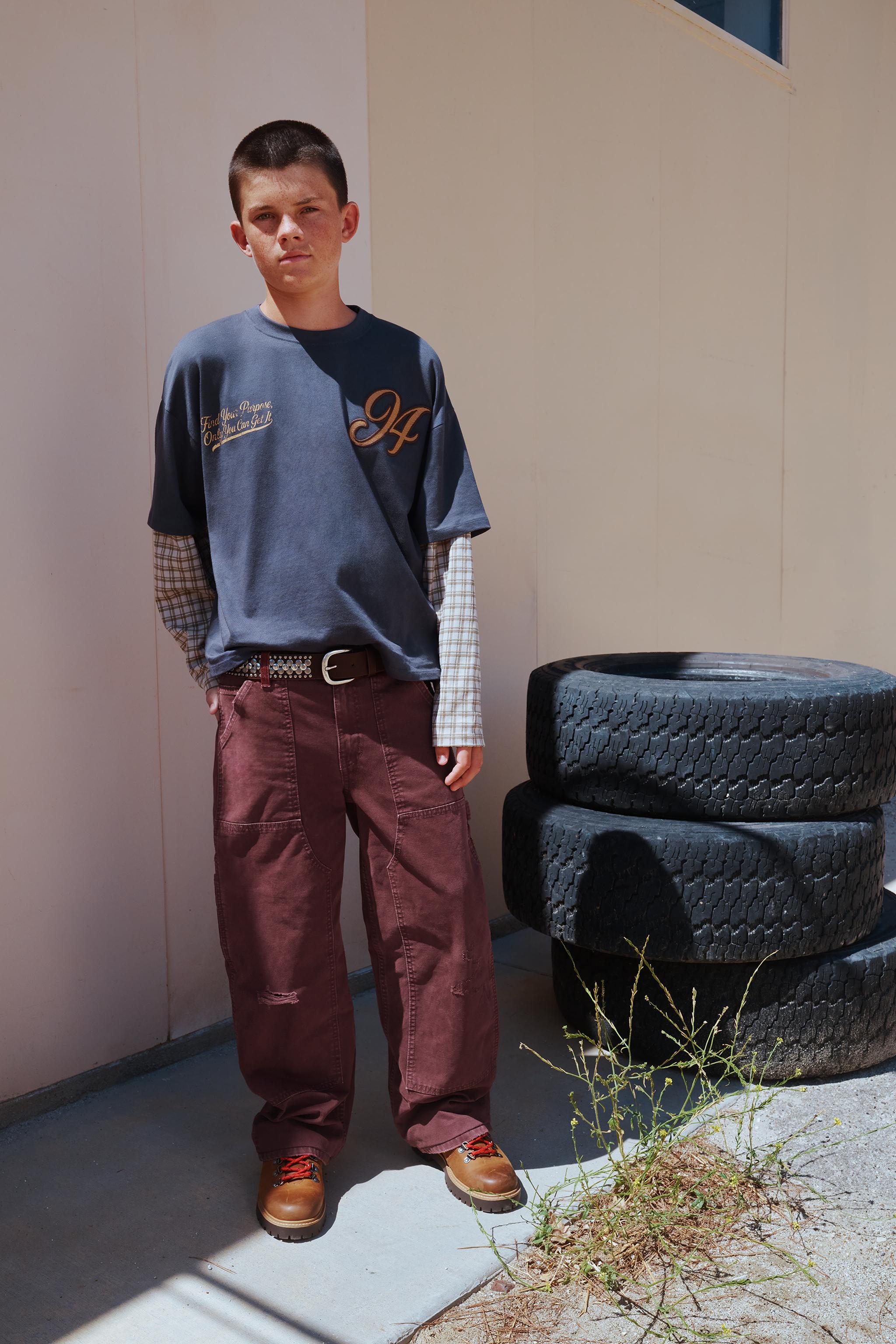 CHECKED DOUBLE SLEEVE T-SHIRT