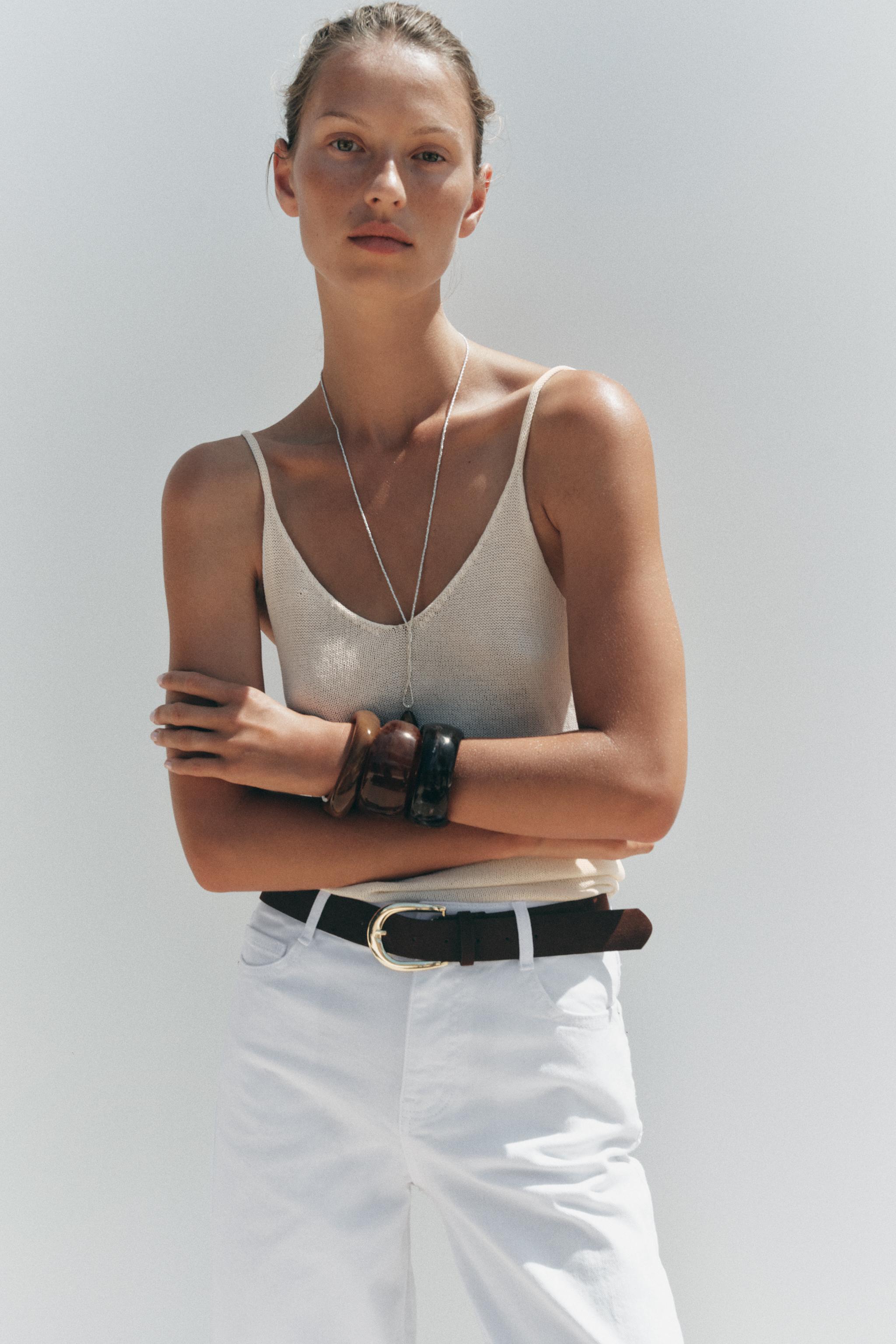 【ZARA】JEANS Z1975 CULOTTE ハイウエスト ベルト付き Z1975 BELTED HIGH-WAISTED CULOTTES - Mid-blue | ZARA United