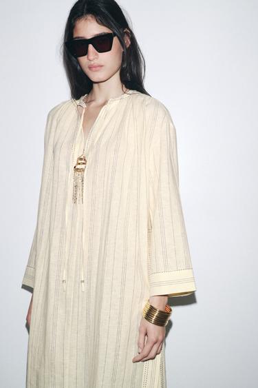 STRIPED LINEN BLEND TUNIC DRESS ZW COLLECTION - Stripes by Zara - Image 1