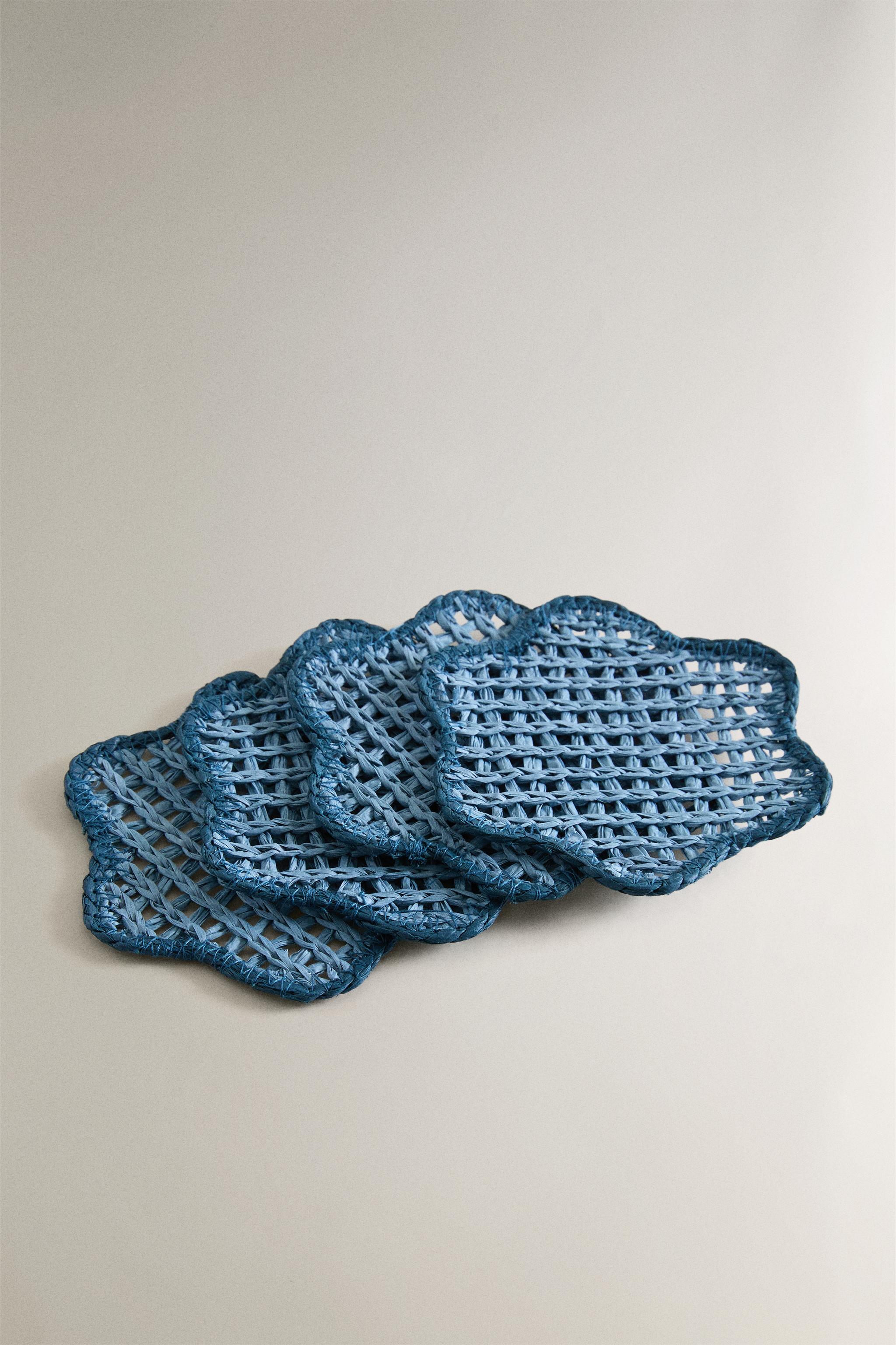 WOVEN PAPER COASTERS (PACK OF 4) — Blue