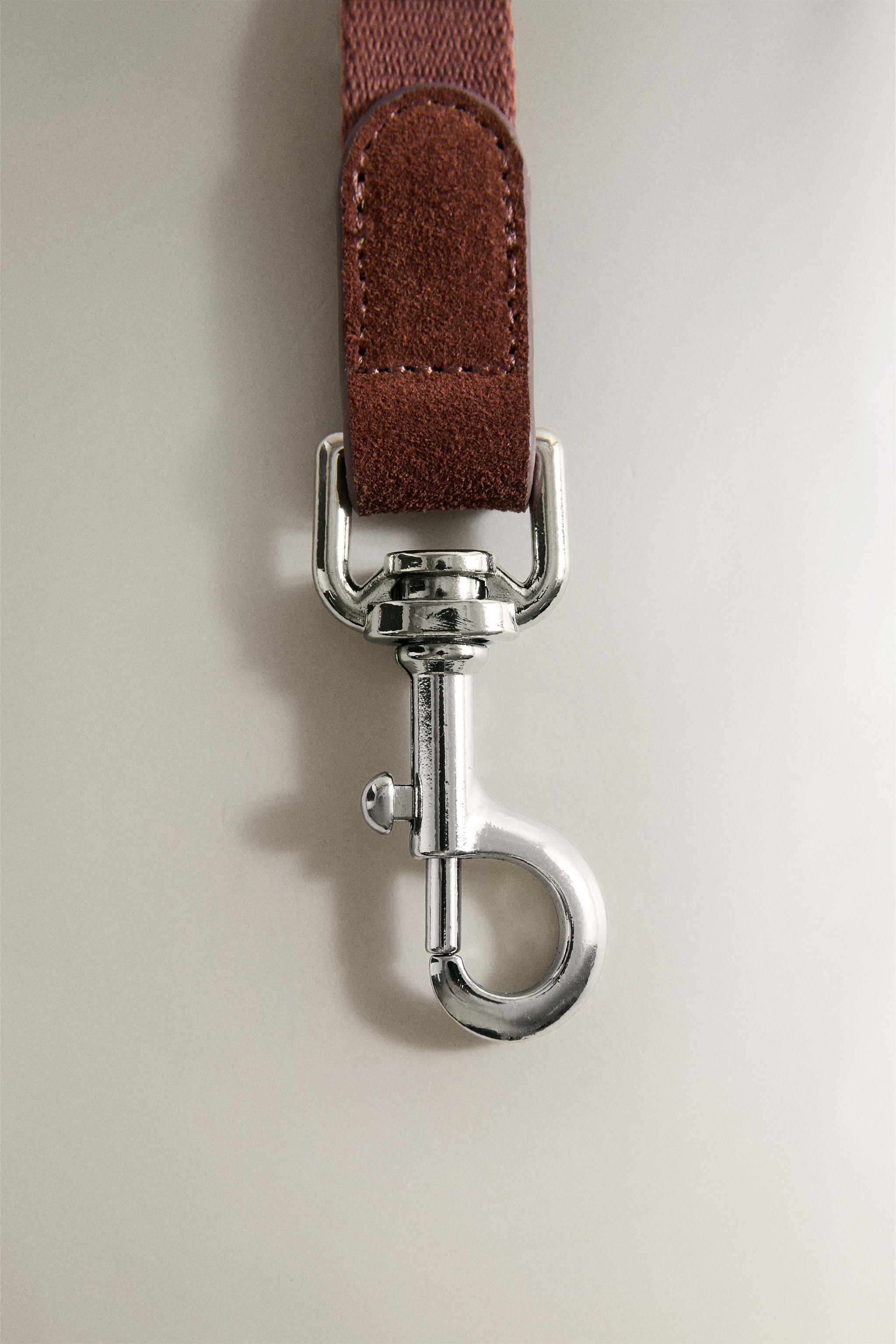LEATHER PET LEAD WITH CLIP — Burgundy