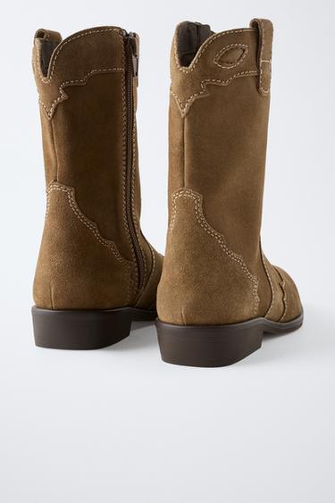 SPLIT SUEDE COWBOY BOOTS - Brown by Zara - Image 3