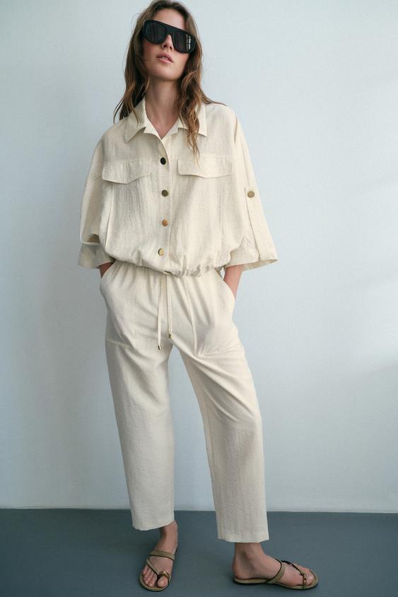 طقم بلوزة سفاري وبنطلون بخصر مرن - 229 الخاص بـ Zara - صورة 0