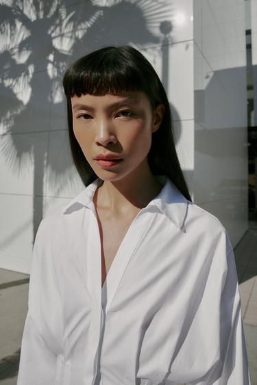 Zara PLEATED POPLIN SHIRT - White