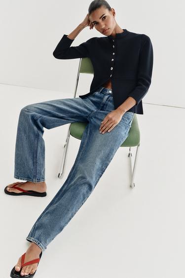 PEPLUM CARDIGAN WITH GOLD BUTTON - Navy blue by Zara