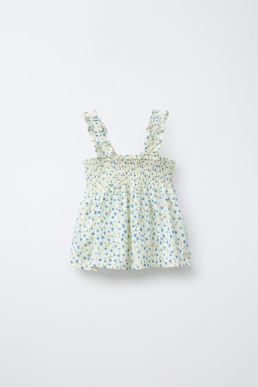 FLORAL DOTTED MESH TOP - Blue/White by Zara - Image 1