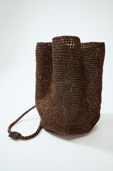 Zara METALLIC WOVEN HANDBAG - Brown