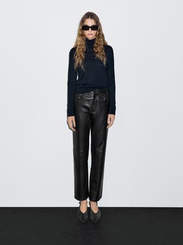 Pantalón cinco bolsillos piel napa - Negro de Zara - Imagen 0