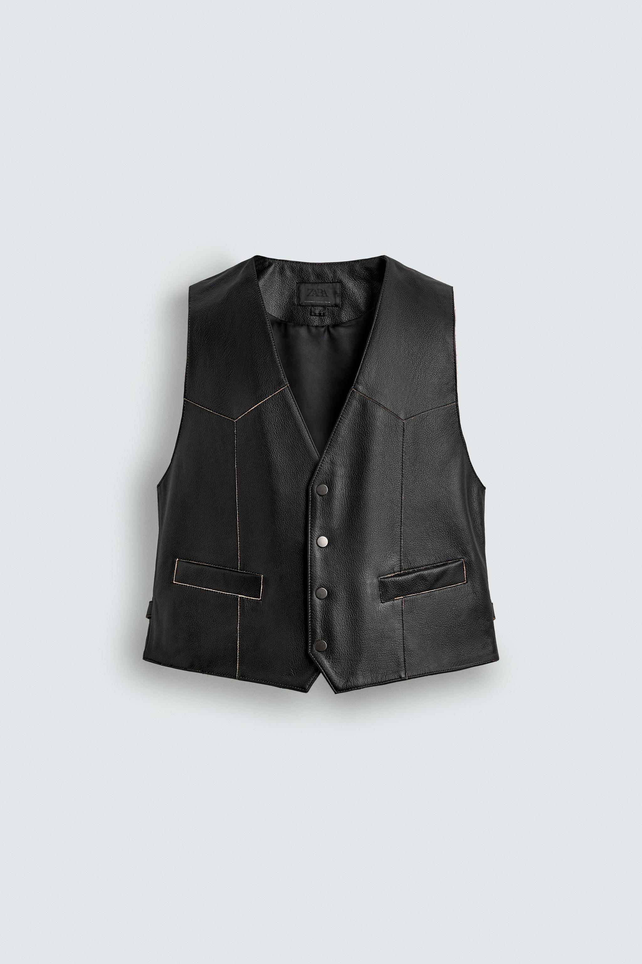 LEATHER VEST WITH CONTRAST STITCHING - Black | ZARA United States