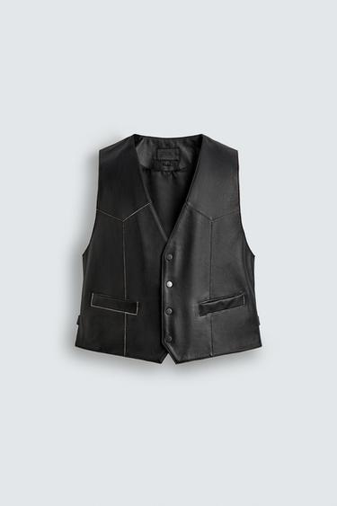 LEATHER WAISTCOAT WITH CONTRAST STITCHING - Black by Zara