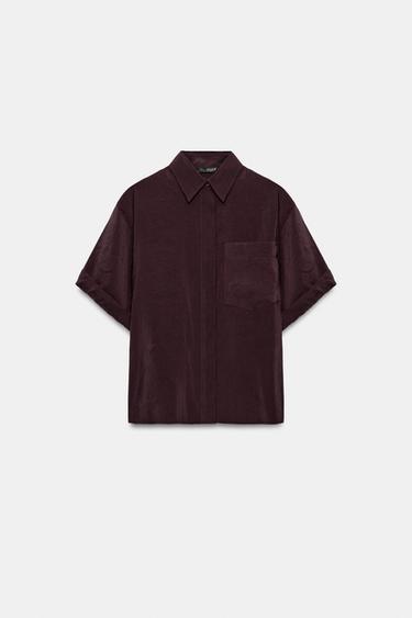 FLUID SHIRT WITH POCKET - Burgundy by Zara - Image 0