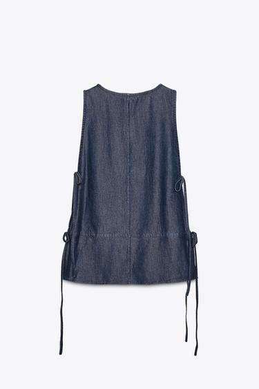 ZW COLLECTION DENIM TIE TOP - Blue by Zara - Image 5