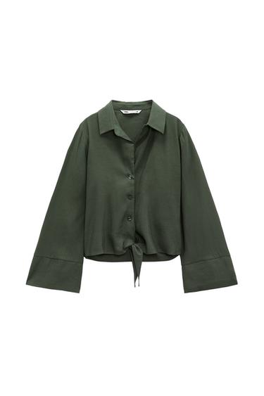 LINEN BLEND KNOTTED BLOUSE